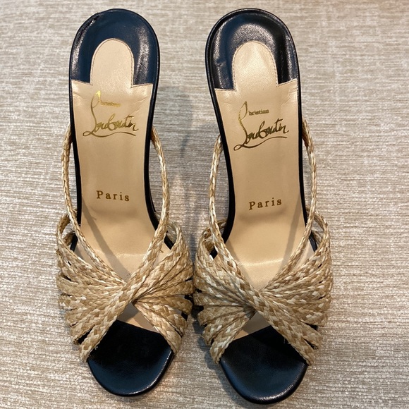 Red Bottom Christian Louboutin Natural and Black Red Bottom heeled Sandler Sz37 - Picture 5 of 9